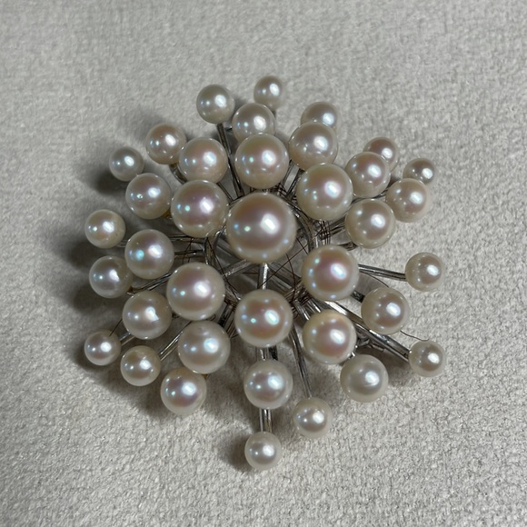 14K White Gold Vintage Mid-Century South Sea Cultured Pearl Pendant/Brooch - Picture 11 of 13